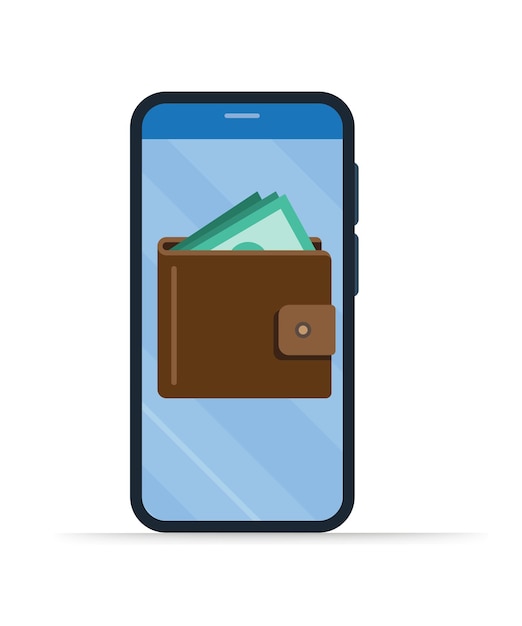 Pantalla de teléfono inteligente con billetera y dinero en pantalla Concepto de banca por Internet transferencia de dinero inalámbrica