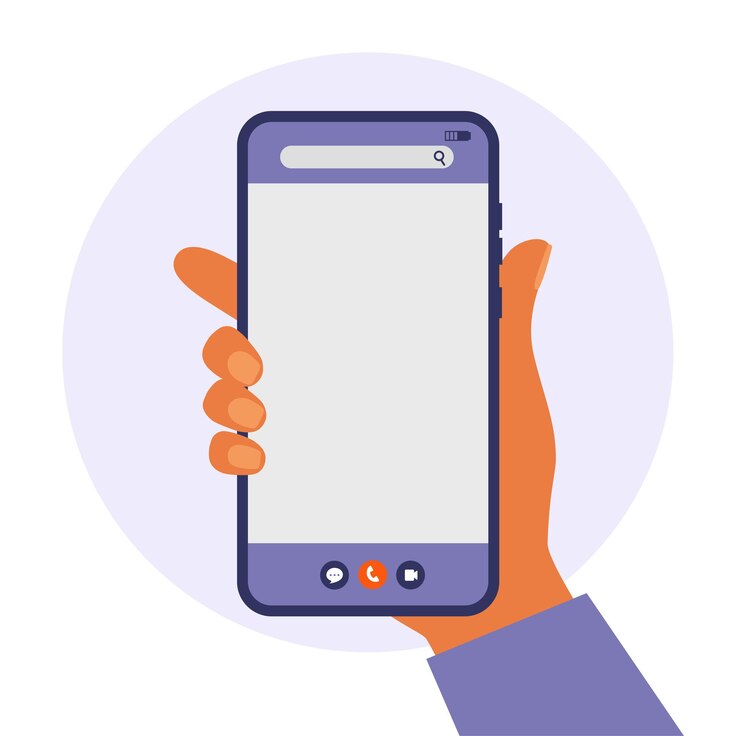 Vector pantalla de teléfono inteligente. mano sosteniendo un teléfono. ilustración en estilo plano.