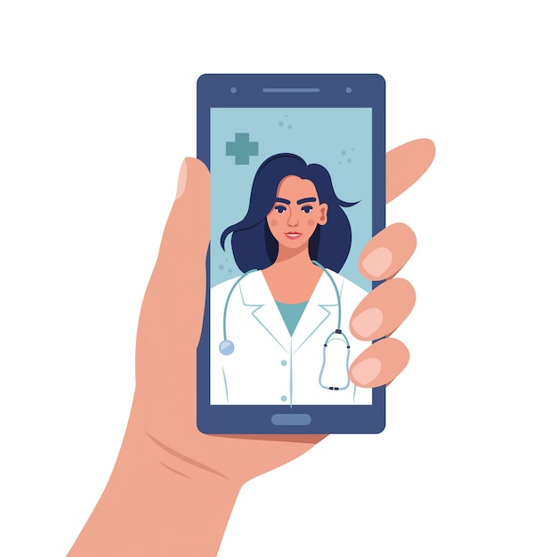 Vector pantalla de teléfono inteligente con terapeuta femenina chat en messenger con médico