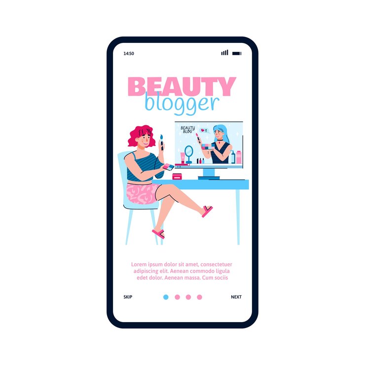 Vector pantalla de teléfono móvil con suscriptor de niña y blogger de belleza una ilustración vectorial