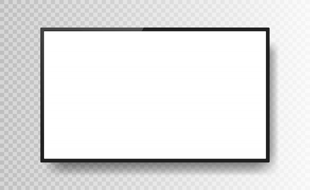Vector pantalla de televisión negra realista aislada sobre fondo transparente. 3d monitor de led tv en blanco.