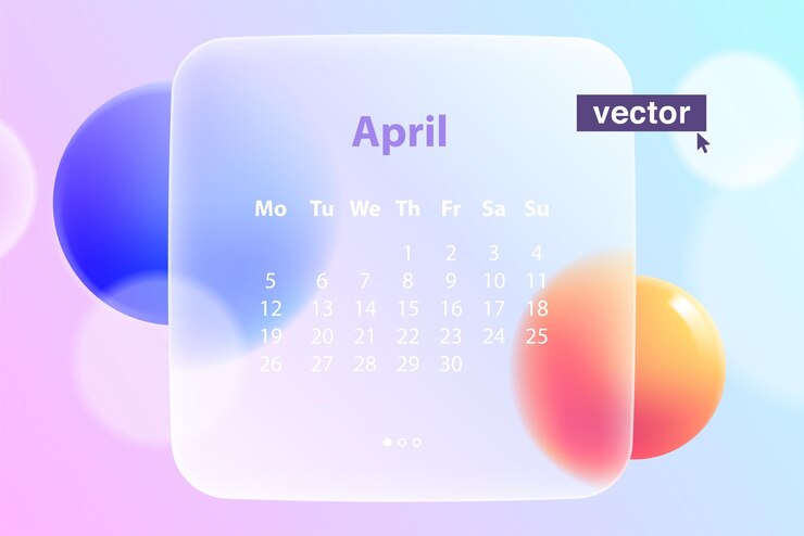 Vector pantalla ui ux para calendario en estilo glassmorphism aplicación móvil de color lila sensible