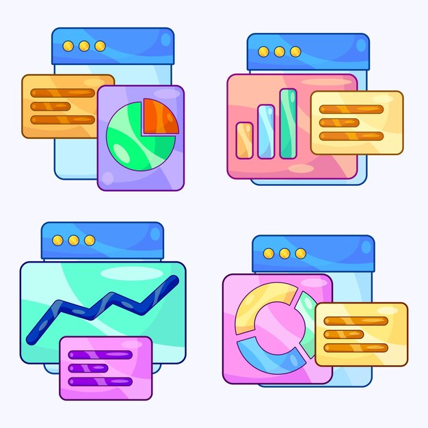 Pantalla de ventana de informe analítico con conjunto de vectores de gráficos