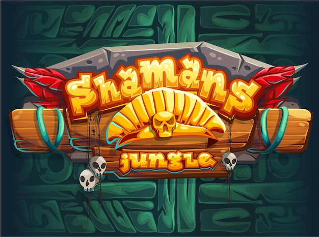 Pantalla de la ventana principal de la interfaz de usuario del juego jungle shamans. ilustración vectorial