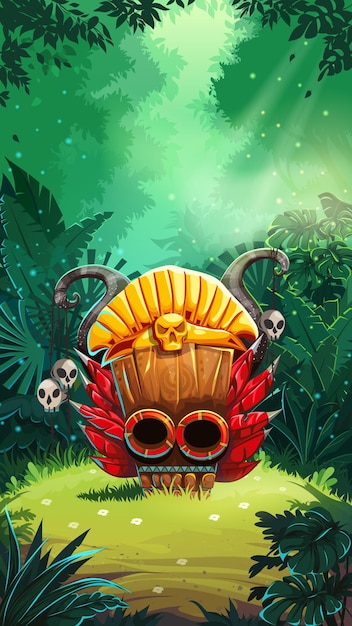 Pantalla de la ventana principal de la interfaz de usuario del juego móvil Jungle Shamans