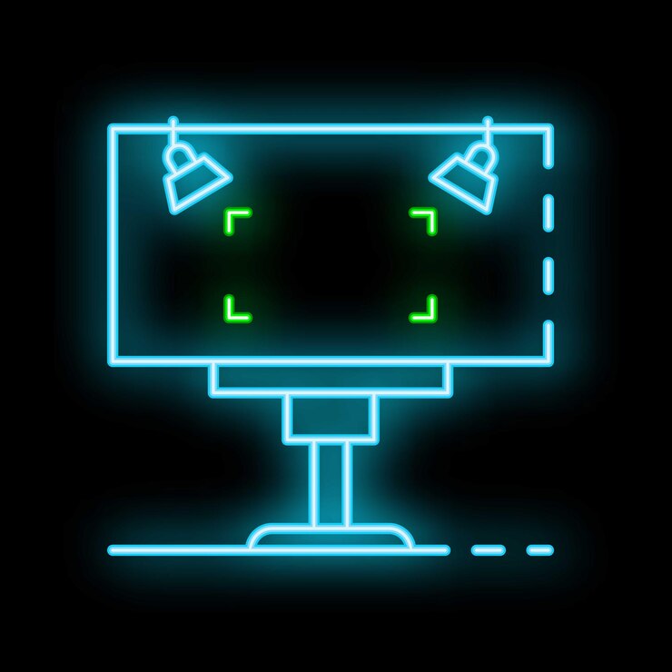 Vector pantalla verde neón con luces en trípodes para teclado y disparo de croma