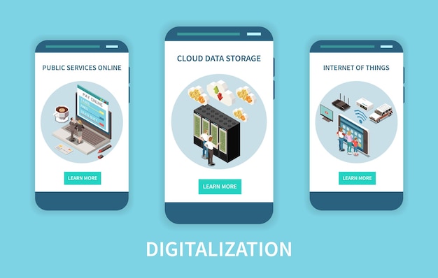 Pantallas de aplicaciones de digitalización configuradas con servicios públicos en línea y almacenamiento de datos en la nube