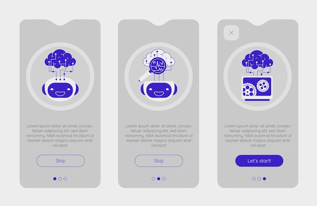 Vector pantallas de aplicaciones integradas con tecnología de inteligencia artificial robótica