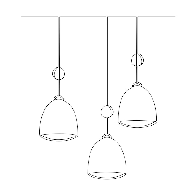 Pantallas de lámparas fijas luces de techo lámpara dibujada con línea continua candelabro bulbo con contorno editable