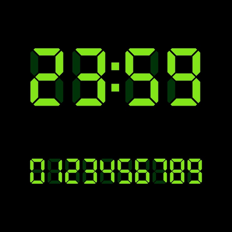 Vector pantallas de reloj digital conjunto de números digitales verdes