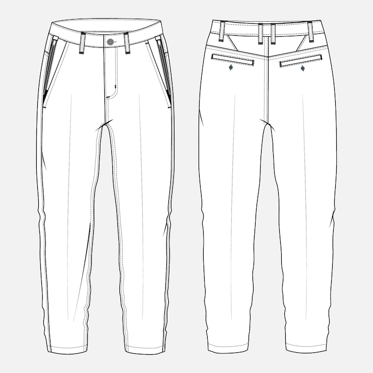 Pantalón de pantalones modelo de ilustración vectorial de dibujo técnico vistas delanteras y traseras