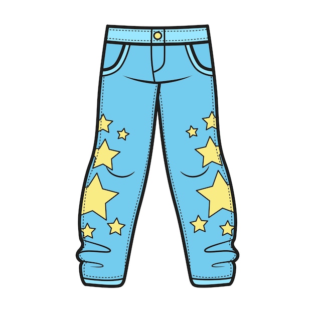 Pantalón pitillo con apliques de estrellas variación de color para colorear sobre fondo blanco