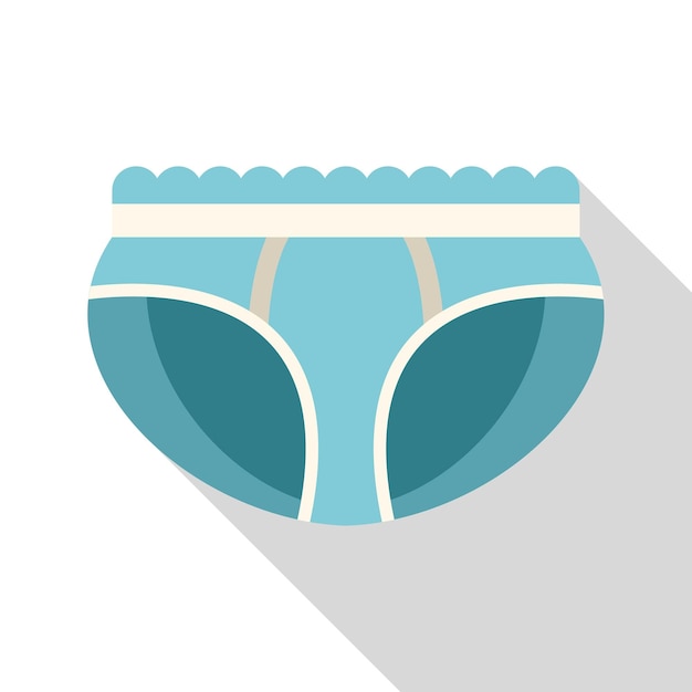 Pantalones bajos azules para mujeres con encaixe que insertan un icono plano sobre un fondo blanco