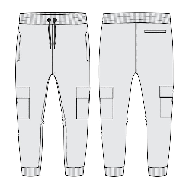 Pantalones de chándal Moda técnica boceto plano Plantilla de ilustración vectorial