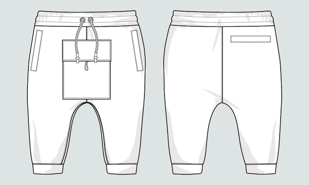 Pantalones de chándal Plantilla de ilustración de vector de boceto plano de moda técnica para niños