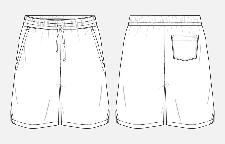 Pantalones cortos de camiseta deportiva dibujo técnico ilustración vectorial de boceto plano de moda