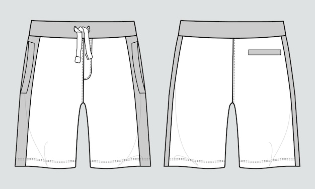 Vector pantalones cortos de chándal para niños plantilla de ilustración de vector de boceto plano de moda técnica