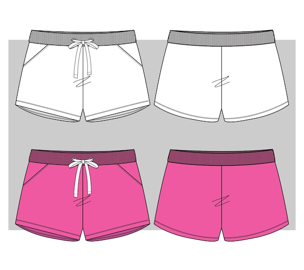 Vector pantalones cortos para chicas con cintura de costillas boceto plano