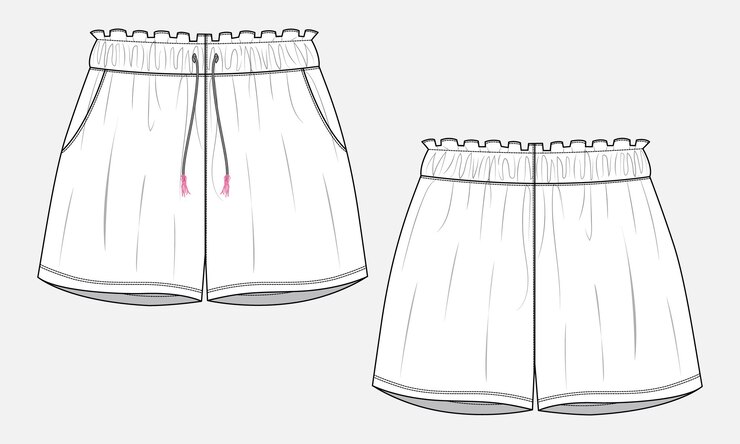 Pantalones cortos dibujo técnico moda boceto plano plantilla de ilustración vectorial para niños