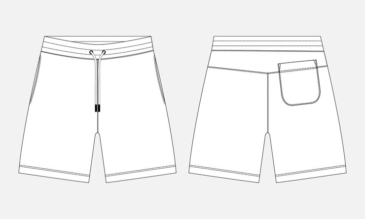 Pantalones cortos dibujo técnico moda boceto plano plantilla de ilustración vectorial vistas delanteras y traseras