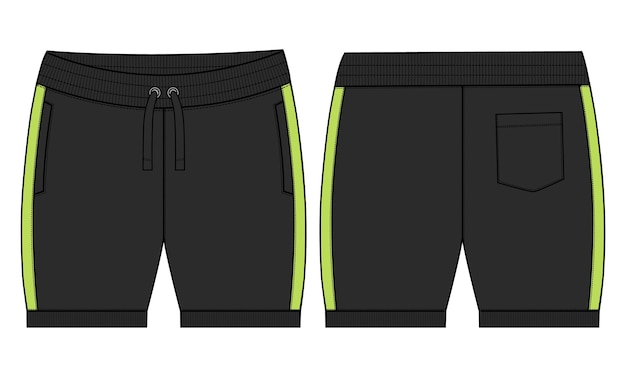 Pantalones cortos en general moda técnica boceto plano vector ilustración plantilla vistas frontal y posterior