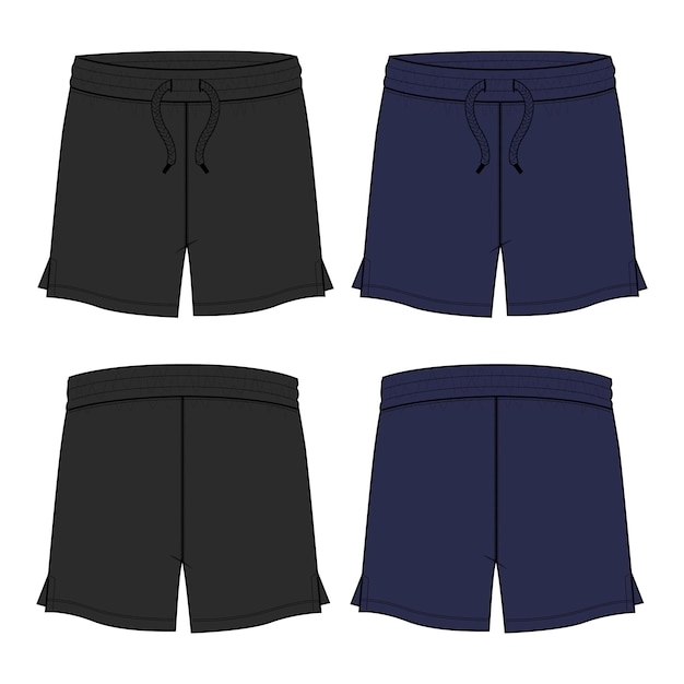 Pantalones cortos moda Dibujo plano Ilustración vectorial plantilla de color negro y azul marino