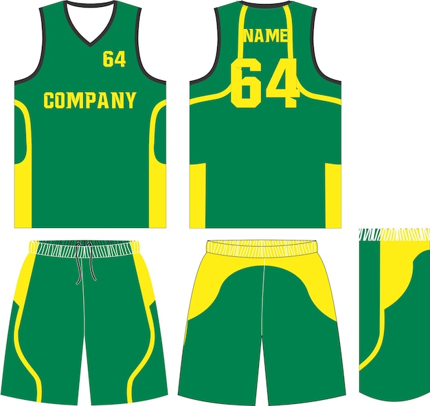 Vector pantalones cortos de uniforme de baloncesto, plantilla para la camiseta deportiva de vista frontal y trasera del club de baloncesto