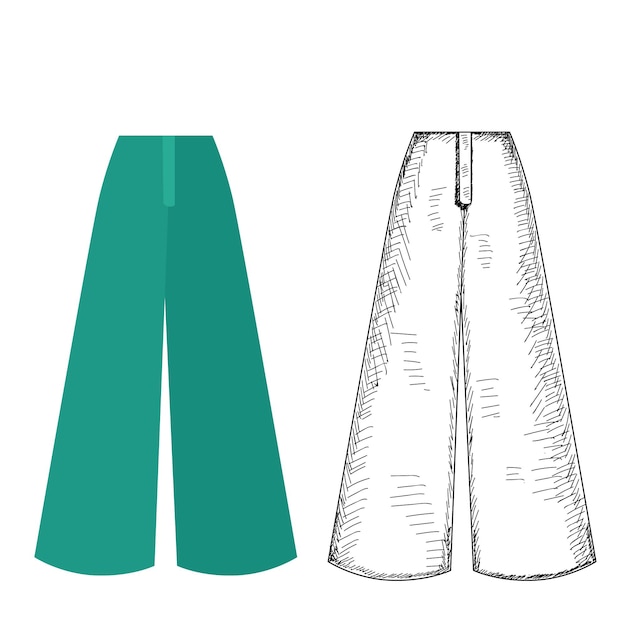 Pantalones de estilo plano, aislados, boceto dibujado a mano