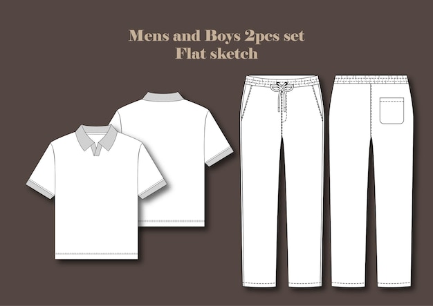 Pantalones de polo para hombres y niños 2pcs conjunto de boceto plano Ilustración artística