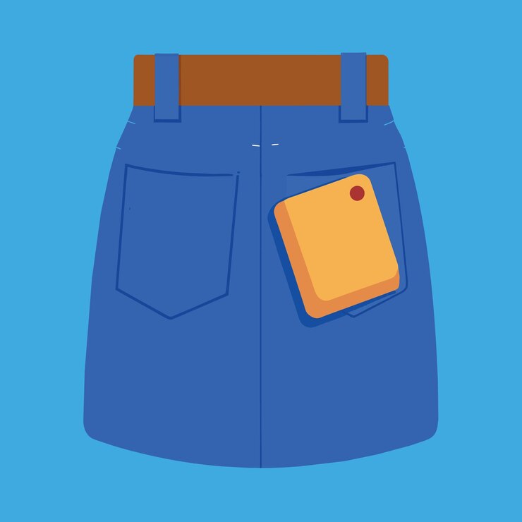 Vector pantalones vaqueros azules con bolsillo trasero y etiqueta de cuero marrón vacío