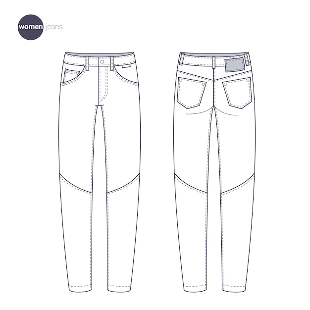 Vector pantalones vaqueros de mujer y pantalones., ropa estilo de línea fina.