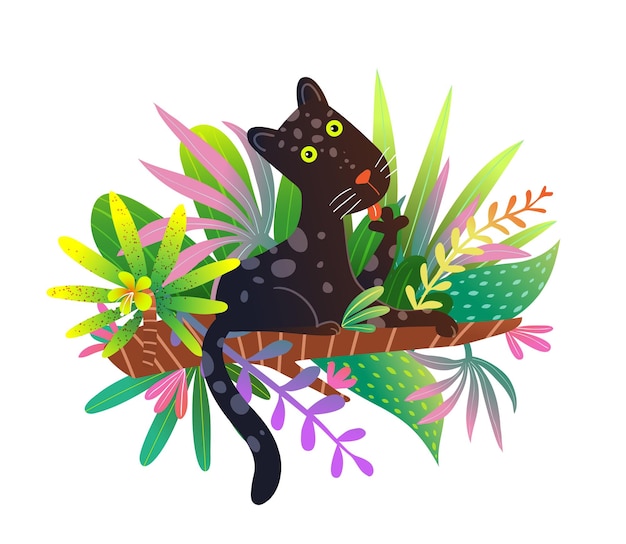 Pantera en la naturaleza tropical Ilustración para niños