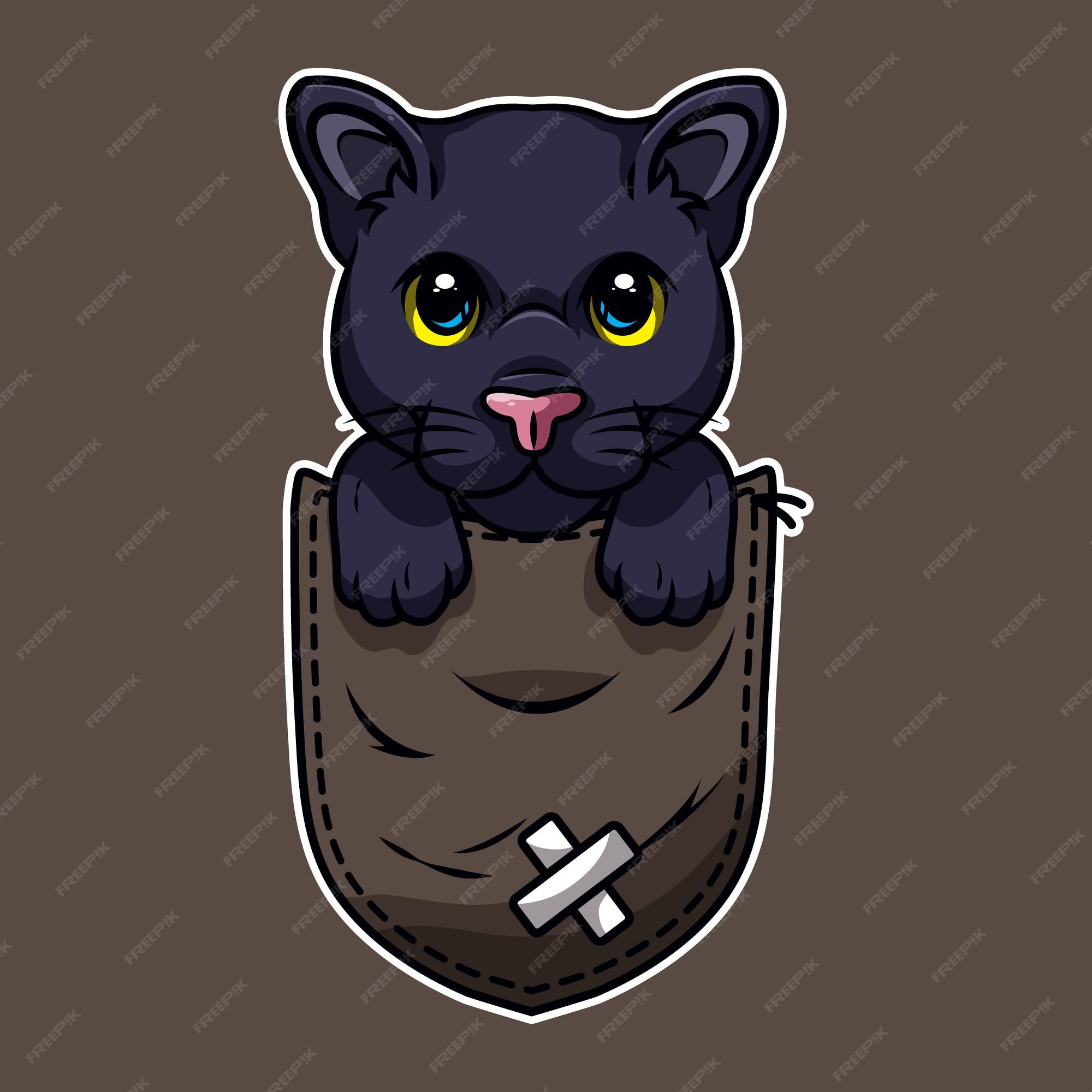 Pantera negra de dibujos animados lindo en un bolsillo | Vector Premium