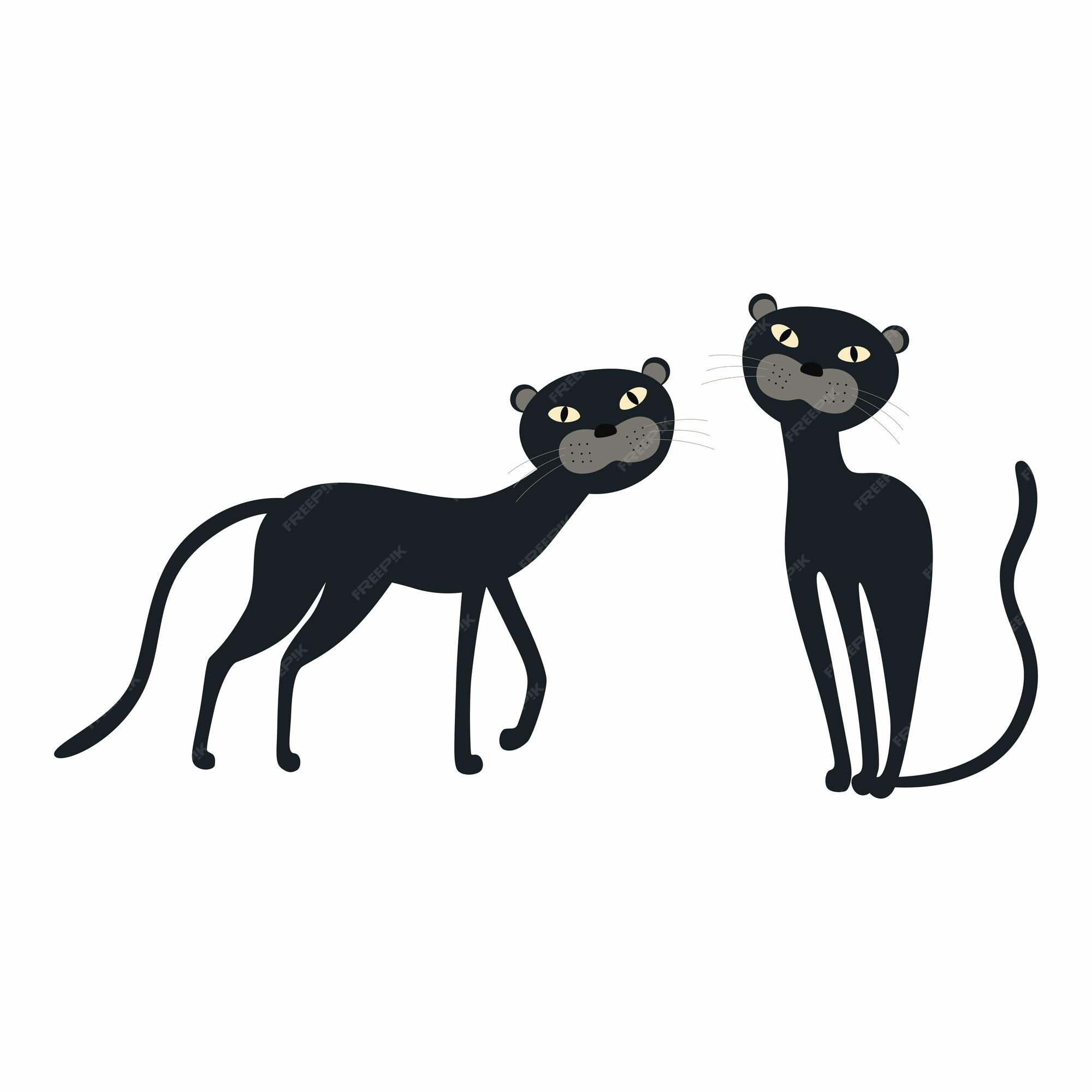 Panteras negras de dibujos animados lindo aislado | Vector Premium