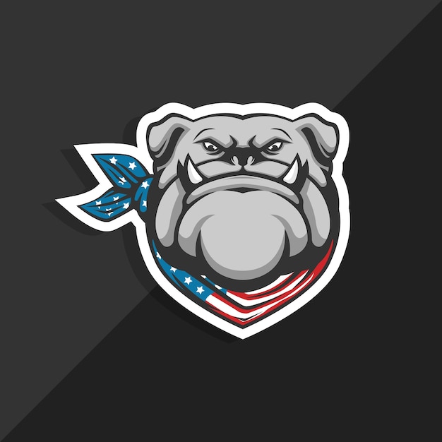 Vector pañuelo de bandera de bulldog americano. logotipo de la mascota.