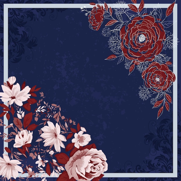 Pañuelo diseño floral con flores sobre fondo azul