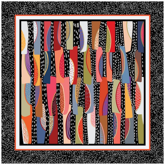 Pañuelo de impresión de fondo abstracto con hermoso borde Colocación de motivos coloridos con impresión de puntos