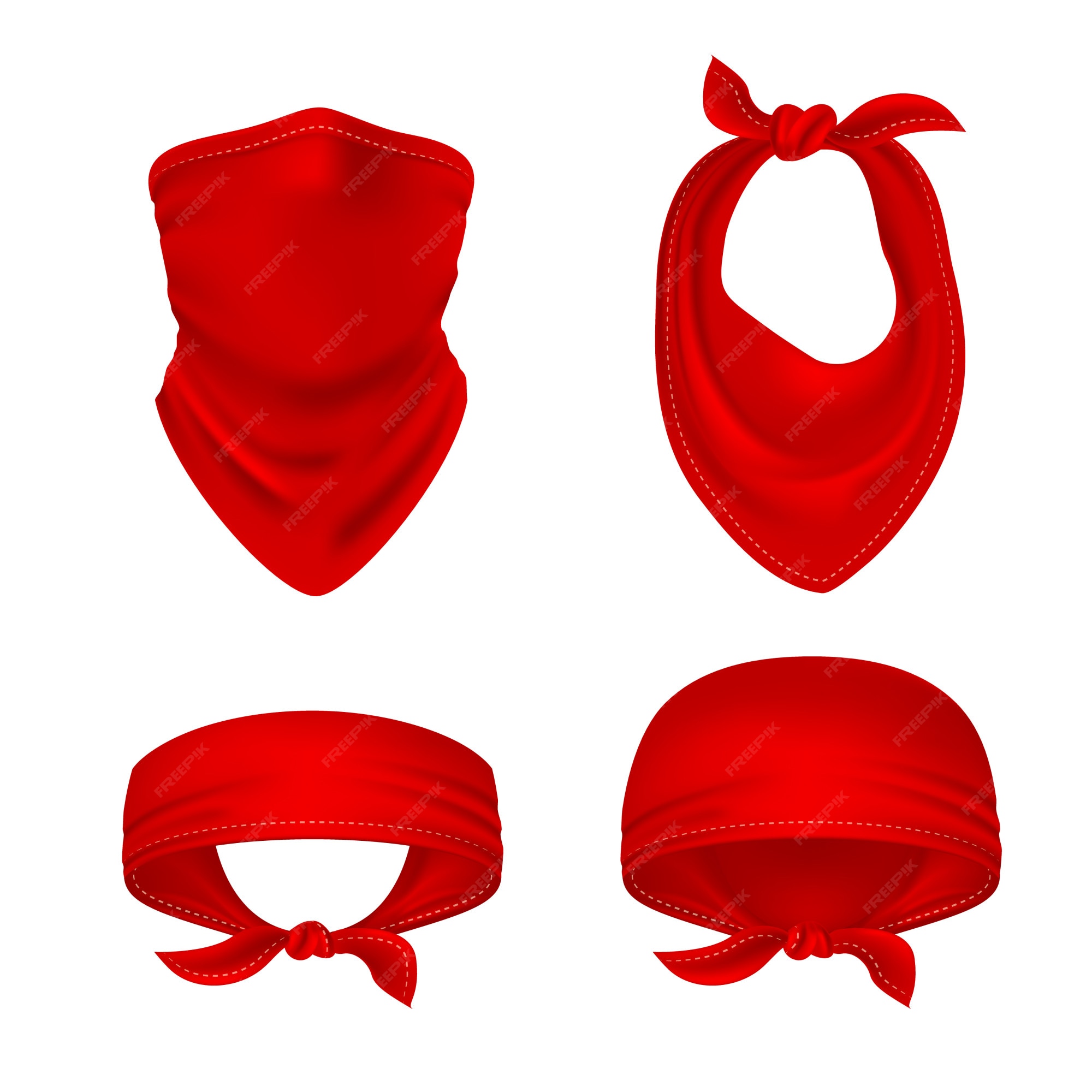 Pañuelo rojo de vaquero o motero, chal de de pañuelo. pañuelo en blanco uniforme unisex. conjunto de vector aislado de ropa | Vector Premium