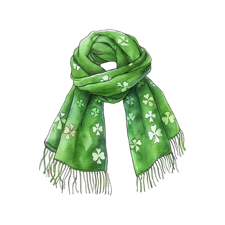 Vector pañuelo verde con tréboles ilustración vectorial en estilo acuarela