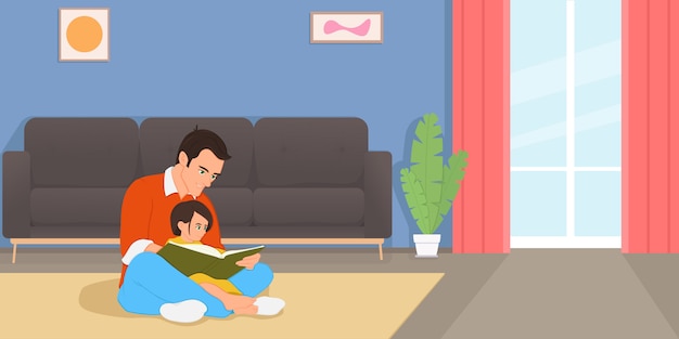 Papá e hija están leyendo un libro.