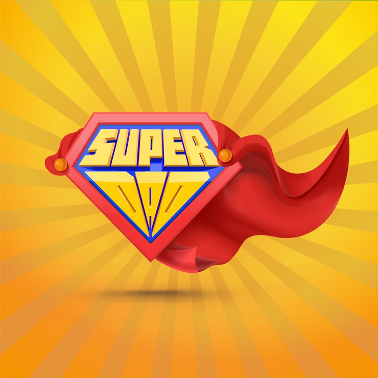 Vector papá estupendo. logo de superdad concepto del día del padre padre superhéroe. estilo cómico