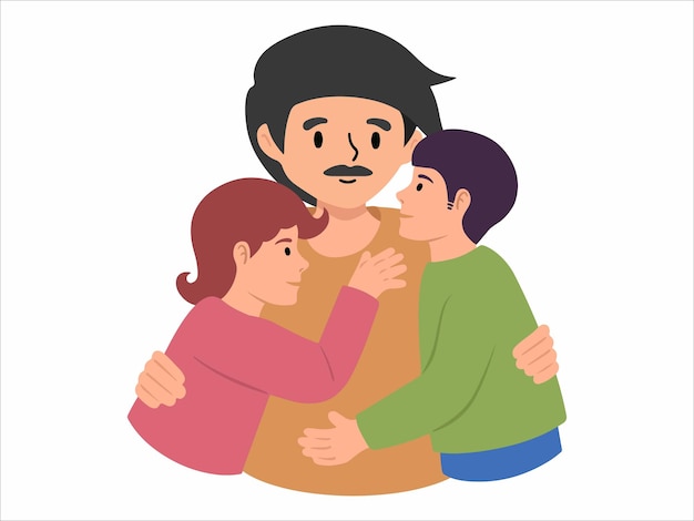 Papá con hijo e hija o ilustración de icono de avatar