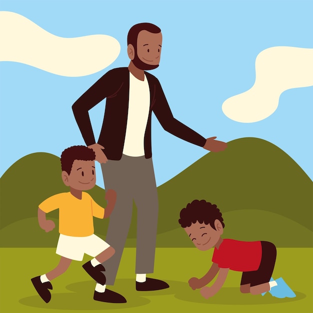 Papá jugando con niños en el parque