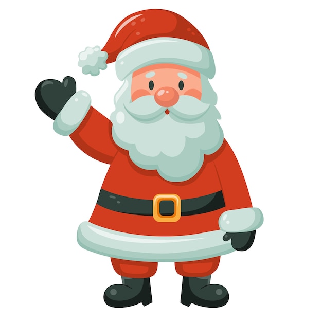 Papá Noel agita su mano Ilustración vectorial al estilo de dibujos animados