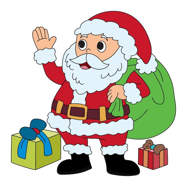 Papá Noel agitando una bolsa de regalos divertidos dibujos animados de Navidad para niños