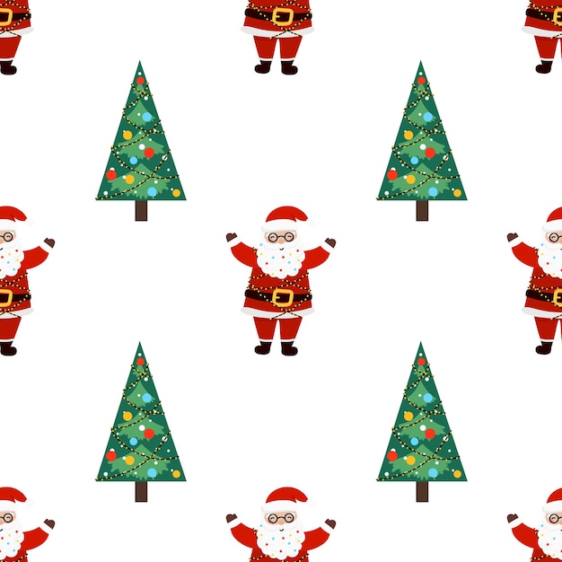 Papá Noel con árbol de Navidad estilo de patrón sin costuras vector para diseños de Navidad y Año Nuevo