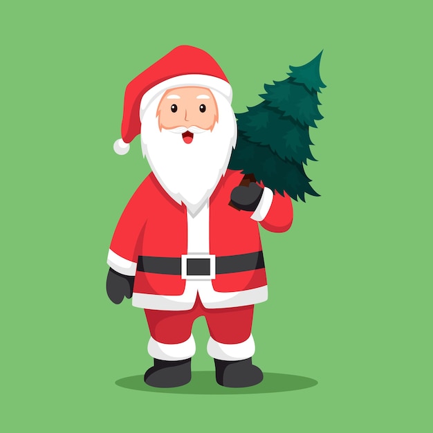 Vector papá noel con árbol de navidad ilustración de diseño de personajes