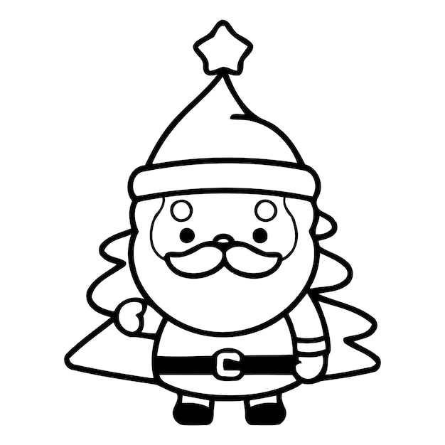 Papá Noel con un árbol de Navidad Ilustración vectorial de dibujos animados