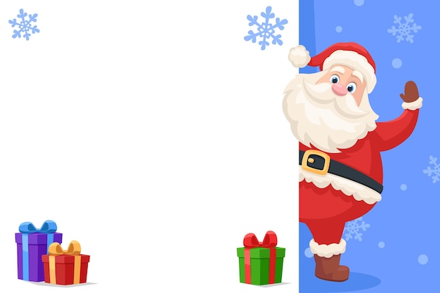 Papá Noel se asoma detrás de una sábana blanca Espacio para el texto Navidad