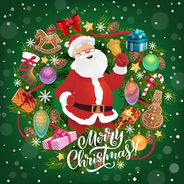 Papá Noel con campana Feliz Navidad saludo